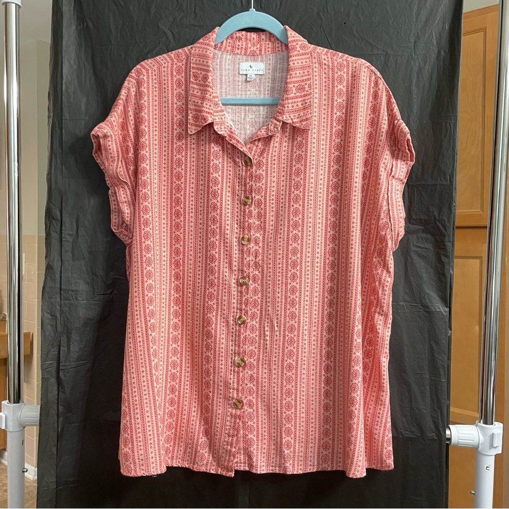 True Craft Woman’s 2X Coral Patterned Sleeveless Shirt Relaxed Comfy Summer